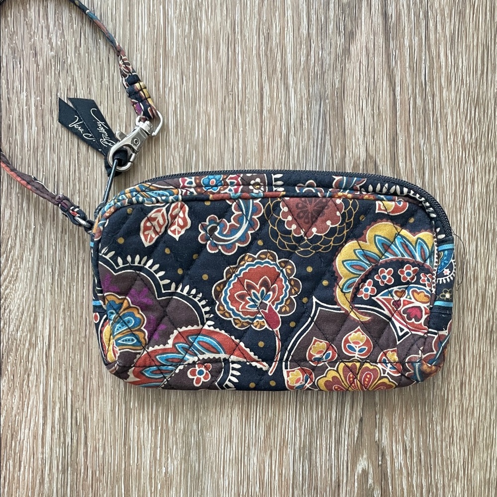 Vera Bradley Black Autumn Paisley and Floral Wristlet